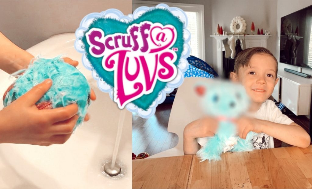 Scruff-A-Luvs Review | Scruff-A-Luvs come as an unidentifiable, matted ball of fur. Kids have to bathe them, dry them, and brush them out to find out what adorable animal they are. I love that it teaches kids to take care of animals.  Demo by Babies, Love, & Lattes a motherhood and lifestyle blog by popular North Carolina blogger Jessica Linn.